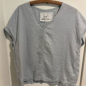 notPERFECTLINEN Light Blue MALTA boxy linen top, sz L